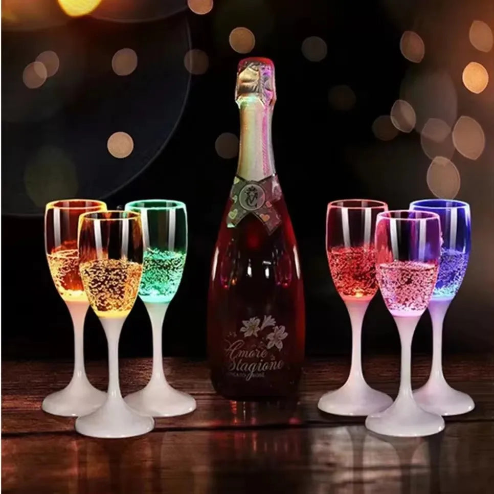 LED Light Up Champagne Flutes Set of 6 Colorful Plastic Drinking Glasses for Parties and Celebrations