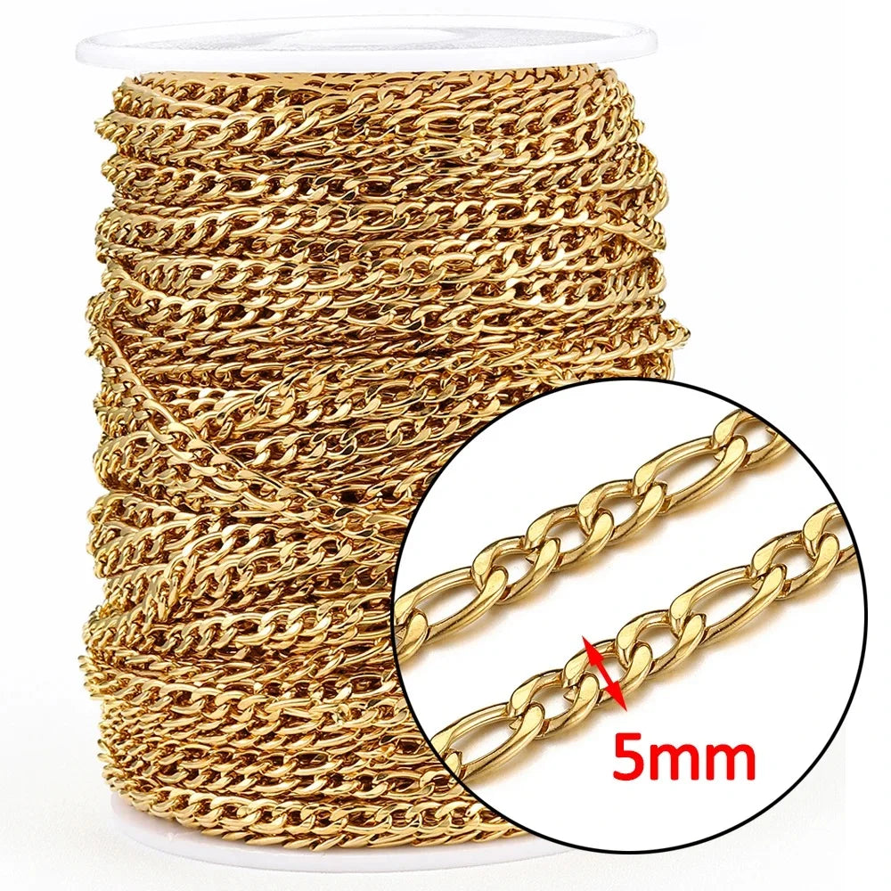 No Fade 1Meter Gold Stainless Steel 7.5mm Rolo Chain