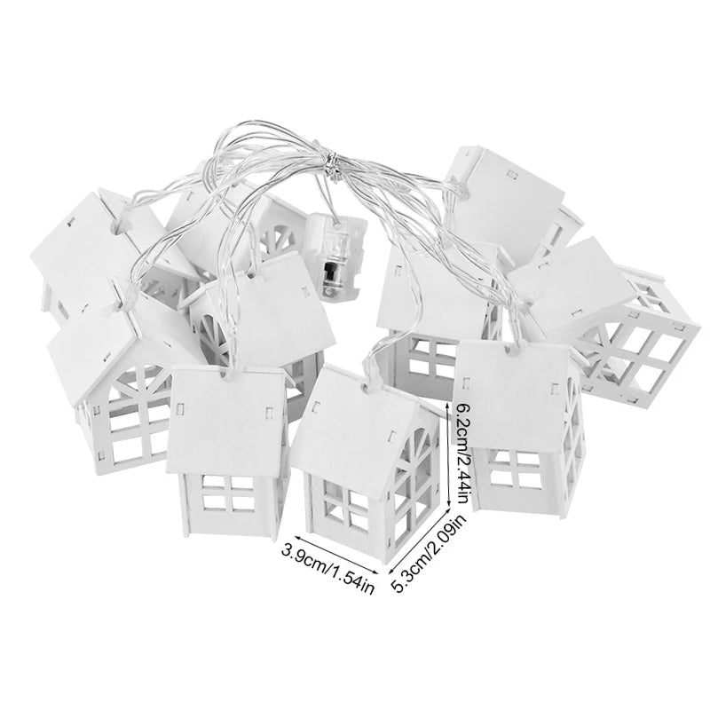 2M 10LED Wooden House LED Fairy Light String for Christmas Home Decor and Tree Ornaments