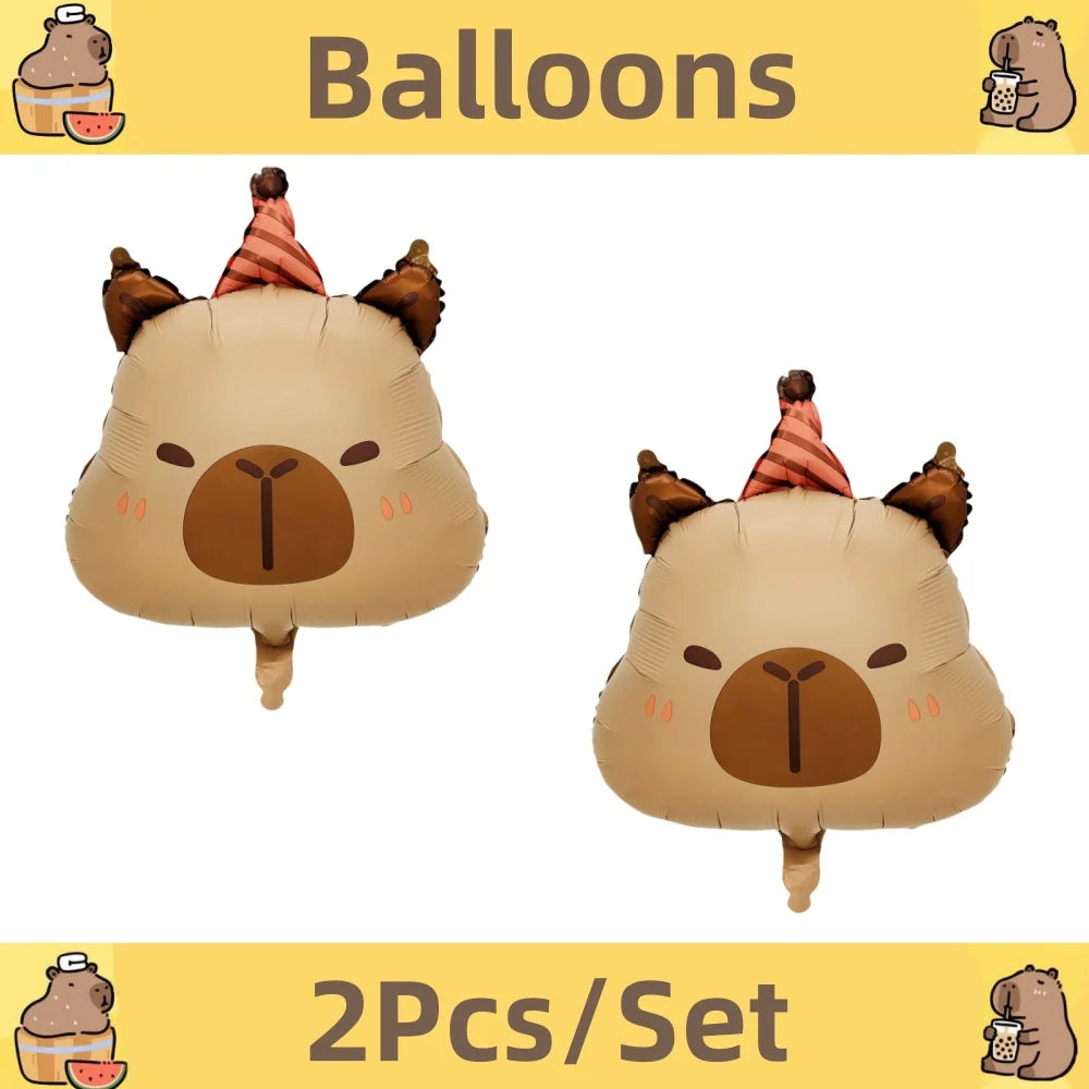 Capybara Birthday Decorations Balloons Cute Tableware Set