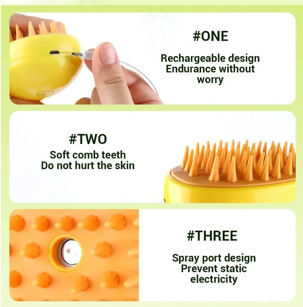 3 in 1 Pet Electric Steam Brush Cat Dog Grooming Comb