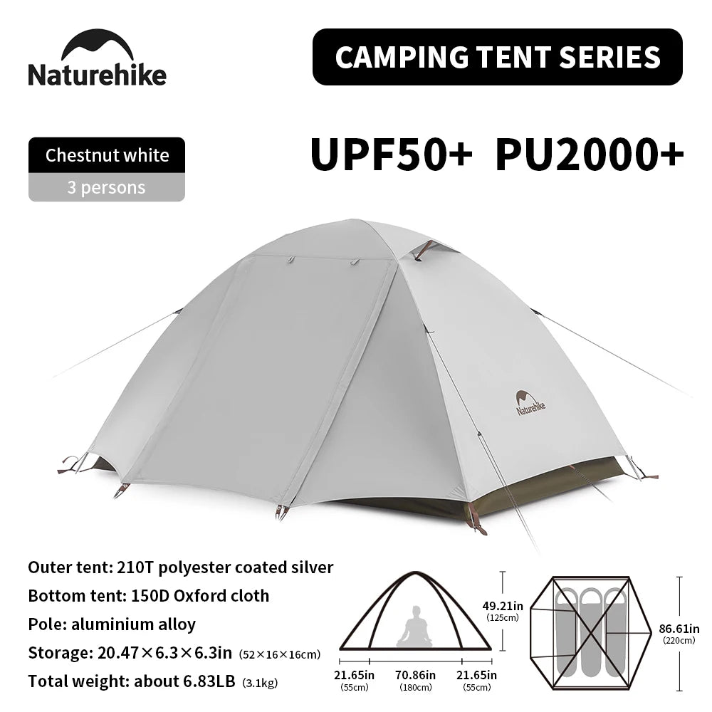 Naturehike Camping Tent 2-3 People Waterproof Ultralight UPF50+ Outdoor Shelter