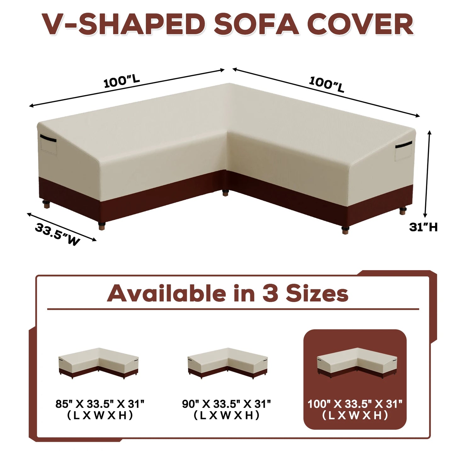 420D Waterproof Outdoor V-Shaped Heavy-Duty Sofa Cover for Sectional Lawn and Patio Furniture