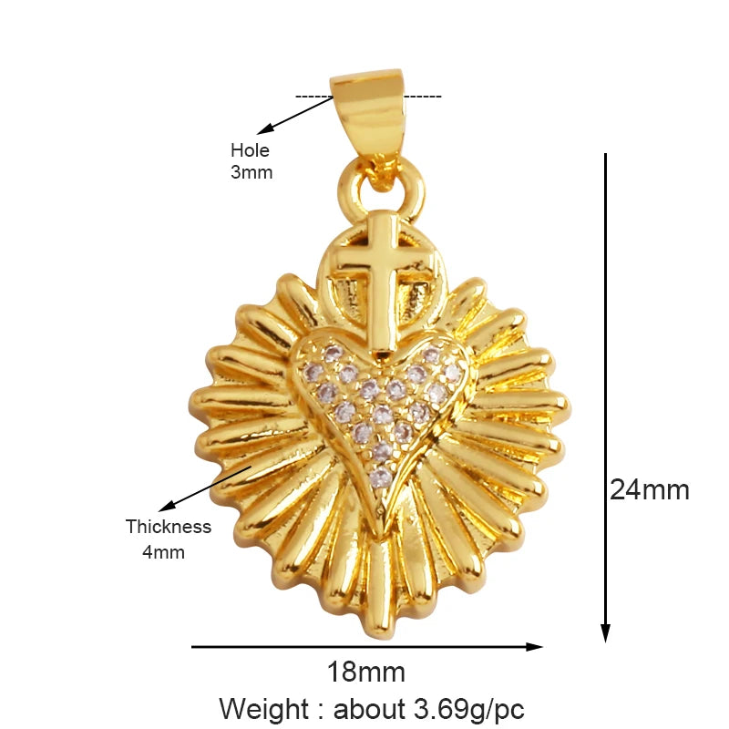 New Sacred Red Heart Charm Pendant 18K Gold Plated Zircon