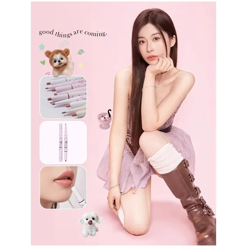 Flortte Waterproof Matte Lipliner Lip Pencil Double Ended Moisturizing Contour Tint for Long Lasting Non-Stick Finish