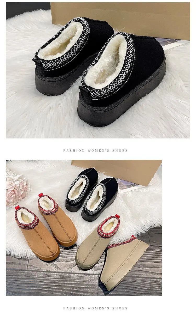 Women's Wool Slippers Warm Sheepskin Platform Shoes 2024