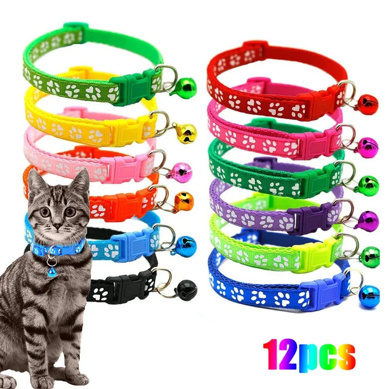 1/3/6/12/18Pcs Pet Collar With Bell Footprints Colorful Dog, Dog, Cat Accessories Cat Collar Adjustable Bell Ring Necklace Pet