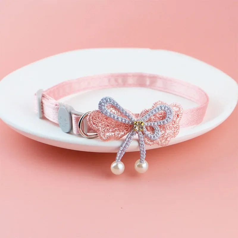 Pet Collar Pink Lace Bow Hanging Bead Cat Choker Bell Dog Cat Supplies Pet Accessories Dog Accessories Dog Cat Products