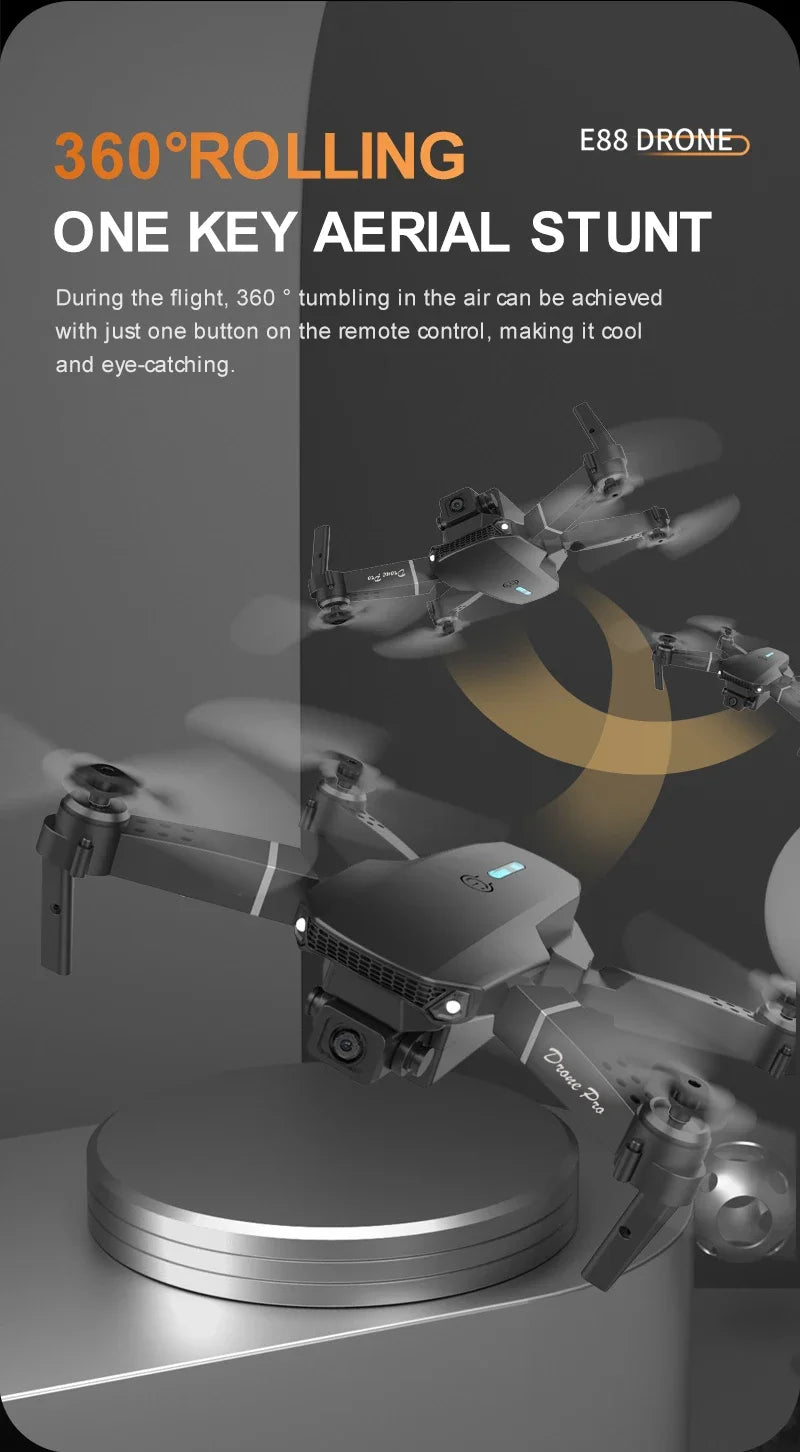 Professional Mini Remote Control Drone E88 4K HD Camera Wifi FPV Folding Quadcopter Gift for Kids