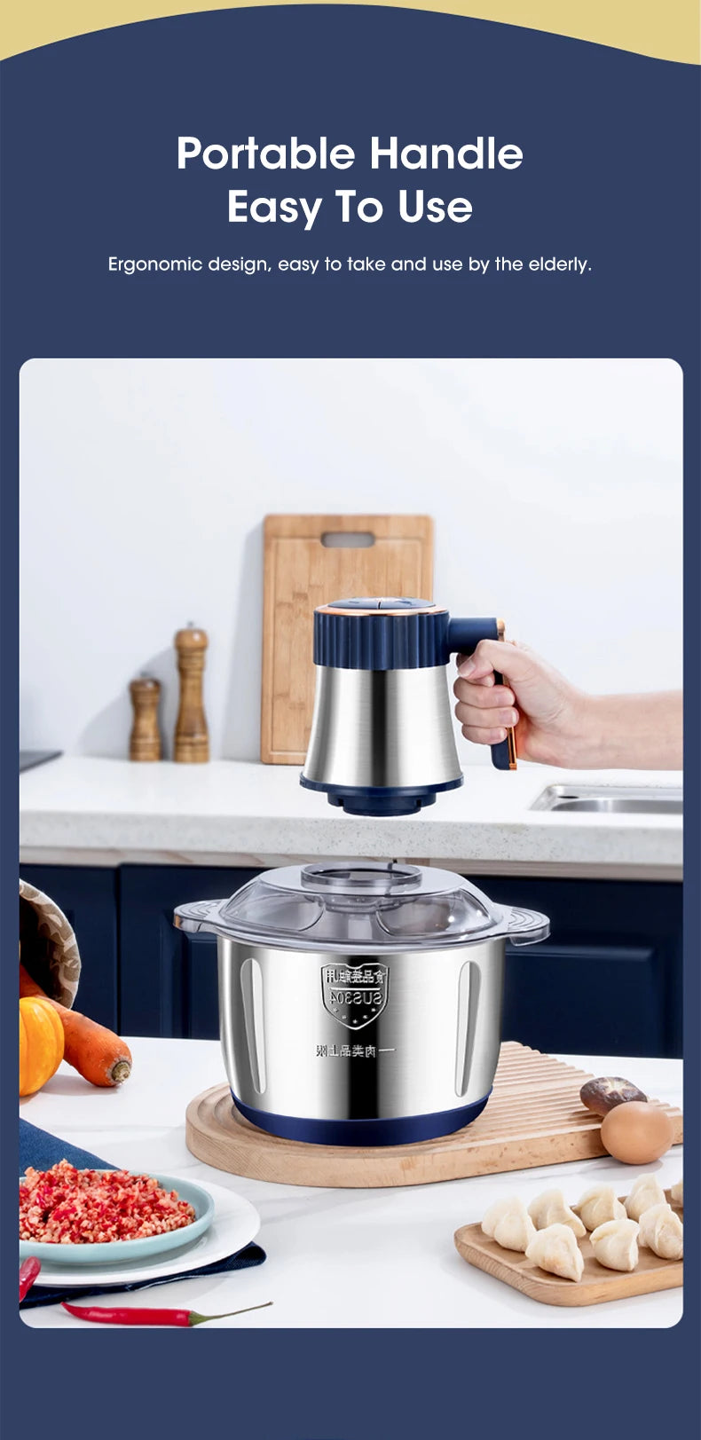 5L Electric Meat Grinder 304 Stainless Steel Food Crusher