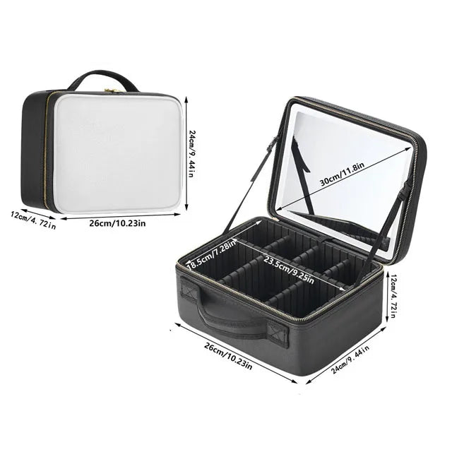 Smart LED Travel Makeup Case with Mirror Large Capacity Organizer for Women and Beauticians