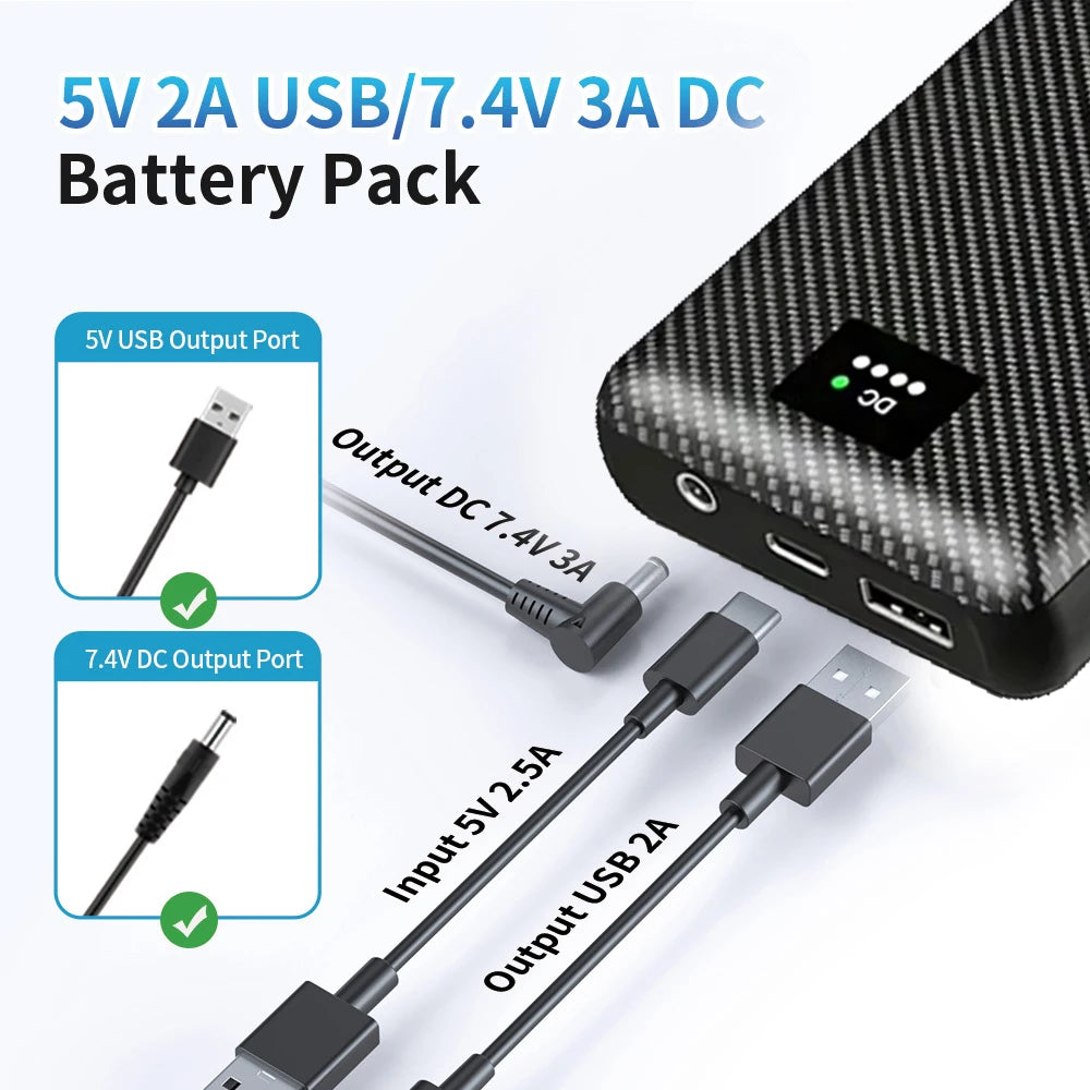 40000mAh Power Bank DC 7.4V Portable Charger for Heated Gear