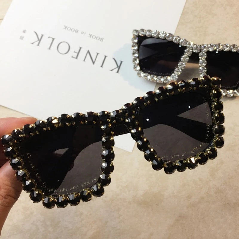 Oversized Rhinestone Frame Square Sunglasses UV400 Shades for Women