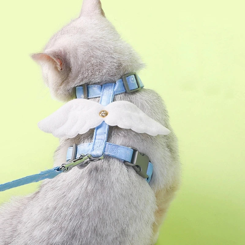 Adjustable Cat Leash Cat Harness and Leash for Walking Escape Proof No Pull Cartoon Wing Strap Soft Leash Photo Props