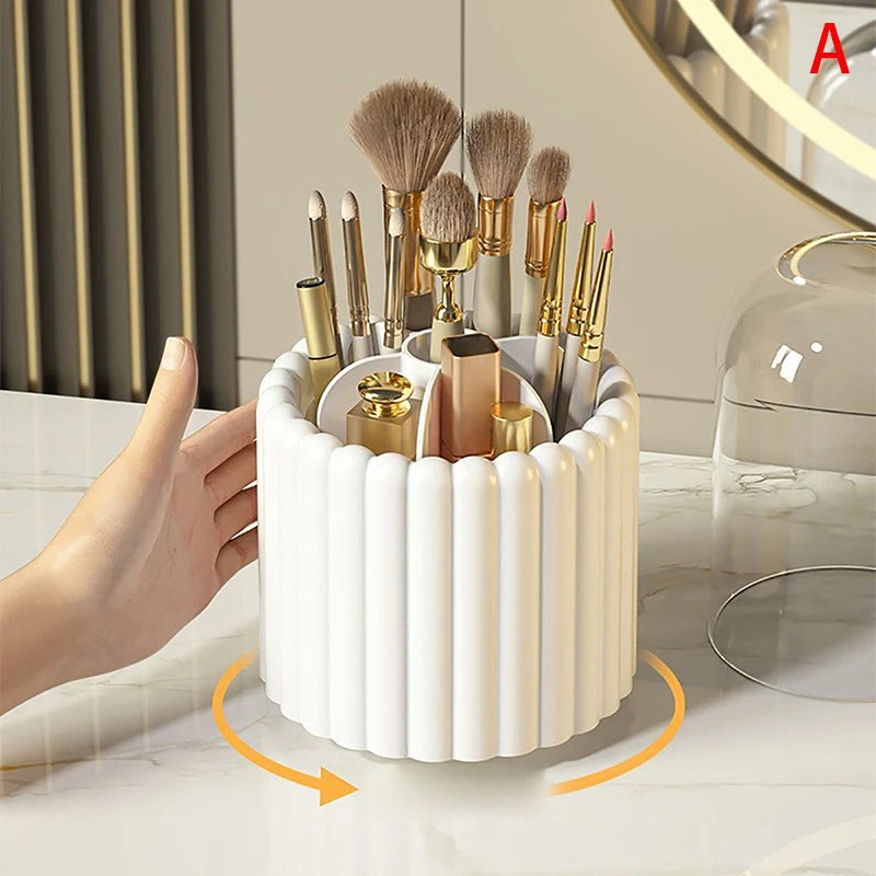 360º Rotating Makeup Brushes Holder With Lid and Organizer