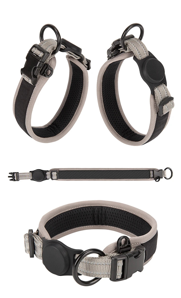 Personalized Adjustable Nylon Reflective Dog Collar with AirTag Holder for Small Medium and Large Dogs
