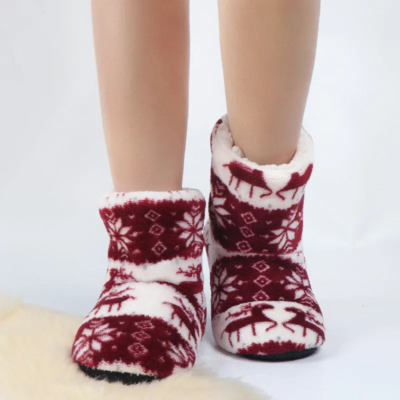 Winter Socks Shoes Woman Christmas Elk Slippers Warm Plush