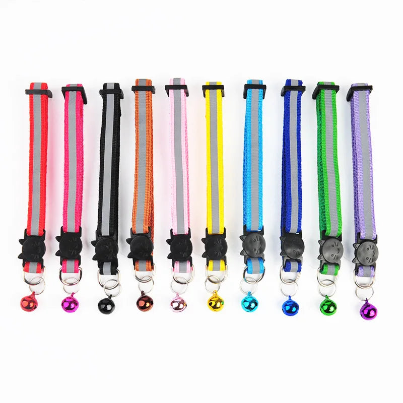 Reflective Breakaway Cat Collar Neck Ring Necklace Newborn Puppy Dog ID Collar Colorful Bell Collar for Cats Pet Kitten Products