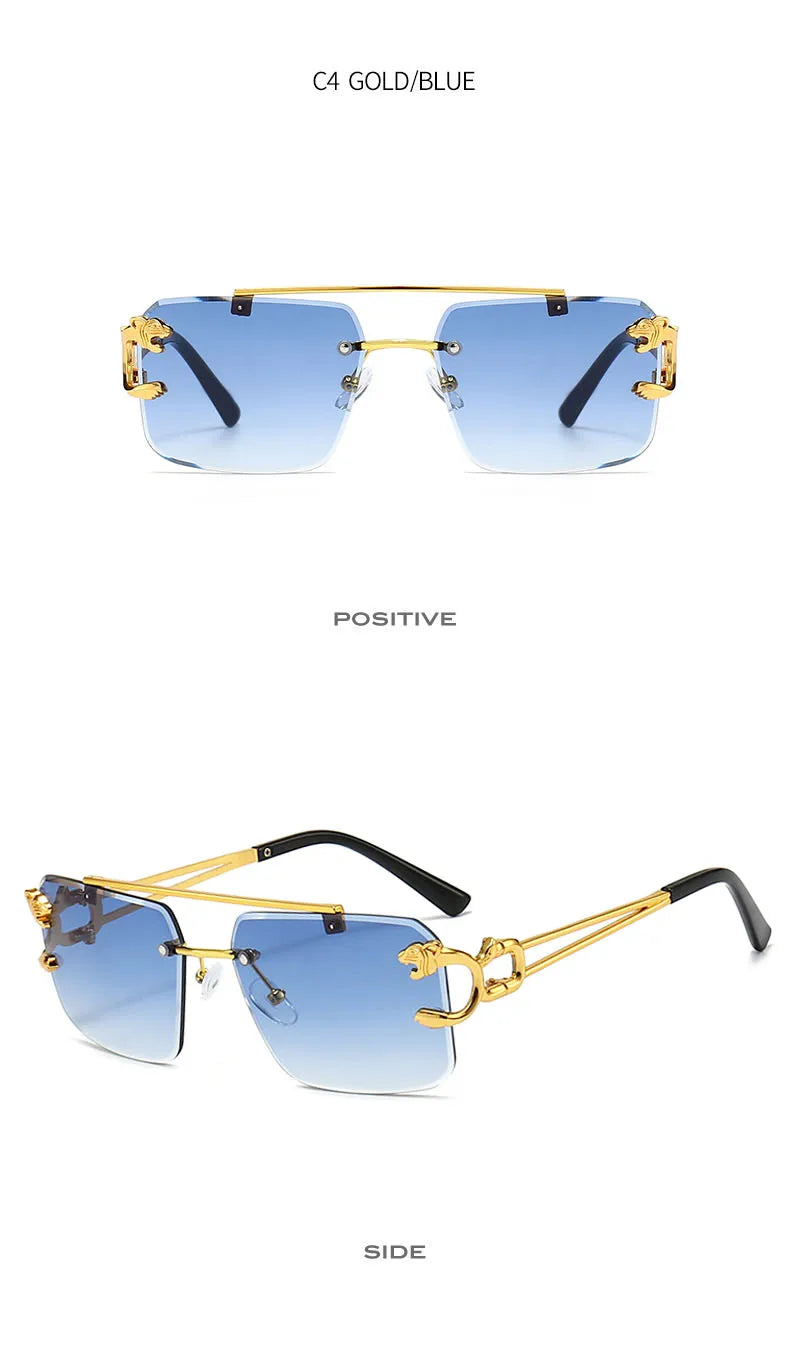 SHAUNA Fashion Metal Leopard Rimless Sunglasses UV400 Shades