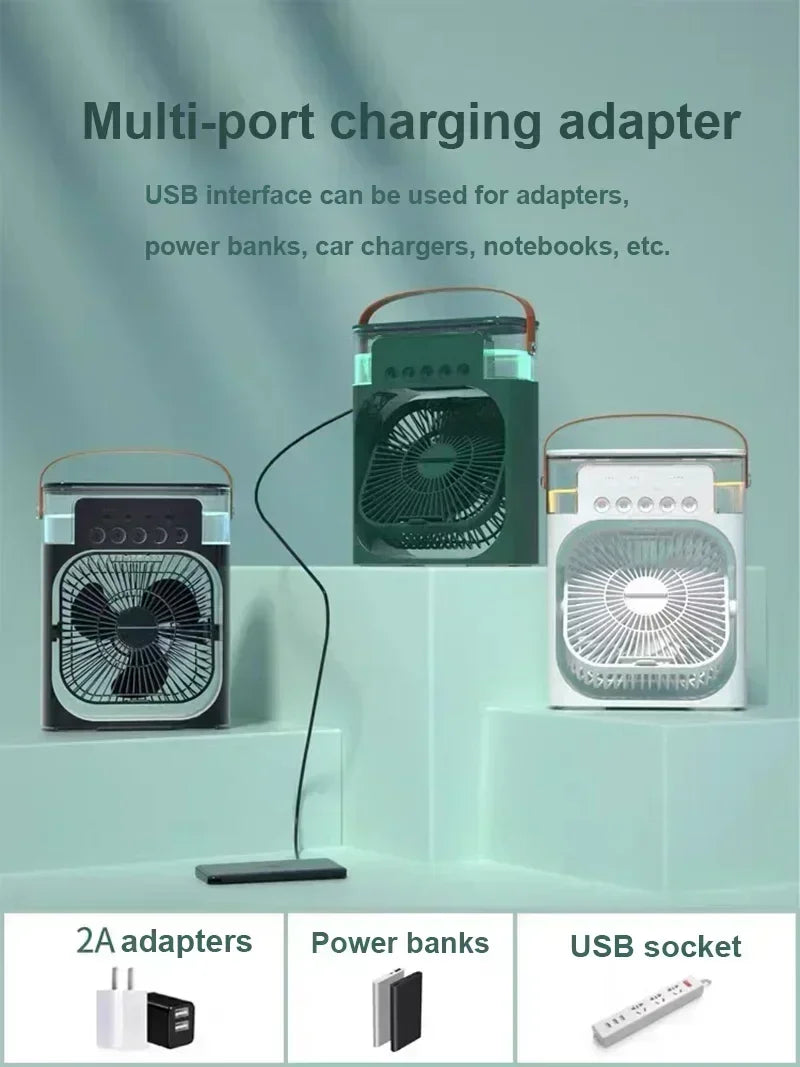 Portable Humidifier Fan 3 In 1 USB Air Conditioner LED Light