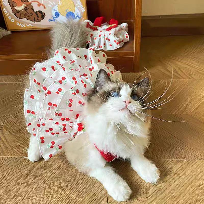 Pet Dress for Dogs & Cats - Layered Cake Style Printed Clothes, Small Medium Breed Apparel, Adorable Summer Outfit