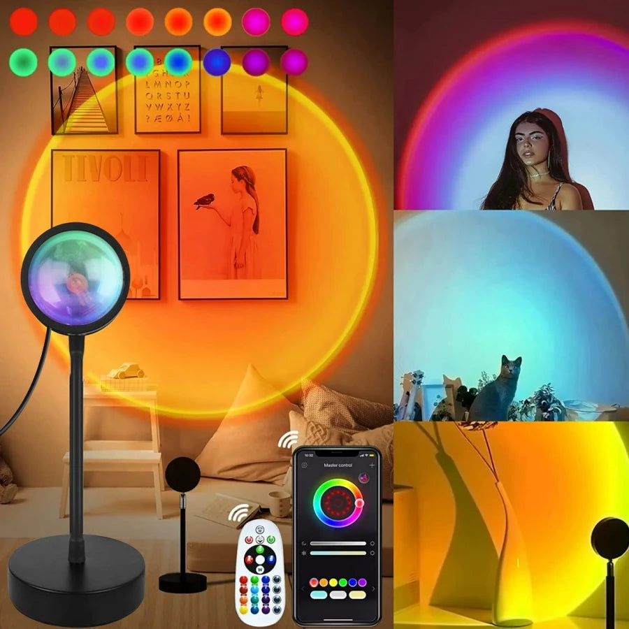 Smart Sunset Lamp Tuya LED Night Light USB RGB Projector with Remote App Control for Room Decoration and Photography