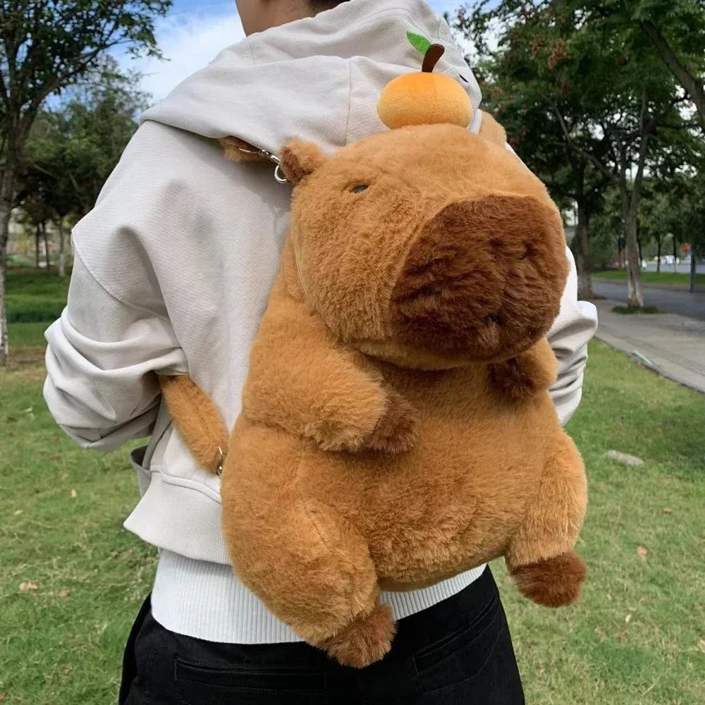 Strawberry Hat Capybara Plush Toy Backpack for Kids
