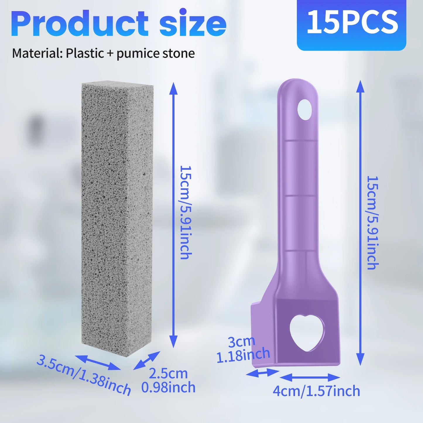 15 Piece Pumice Stone Toilet Bowl Cleaner Set with Ergonomic Handle for Effortless Bathroom Cleaning