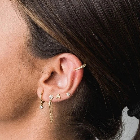 Simple Metal 925 Sterling Silver Letter Earrings with Zircon