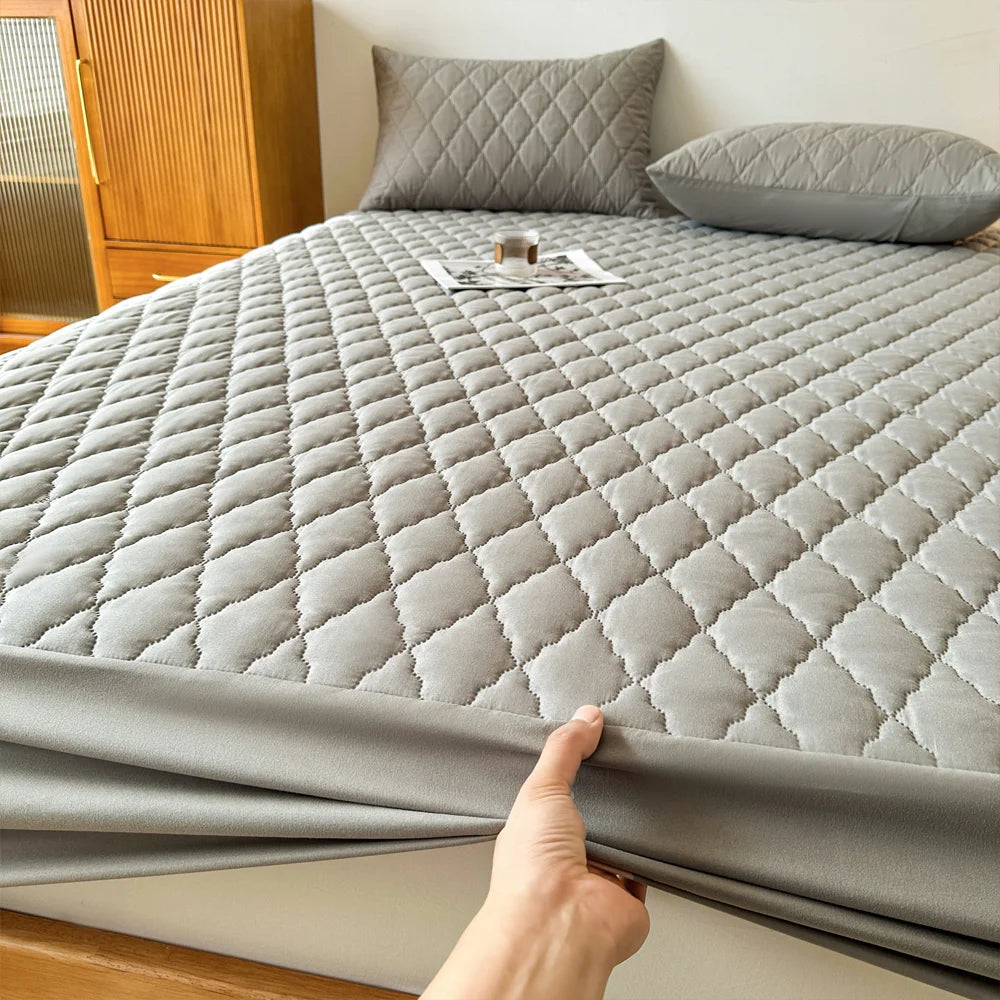 Waterproof Throw Mattress Cover Bed Protector Multi Size Gray White