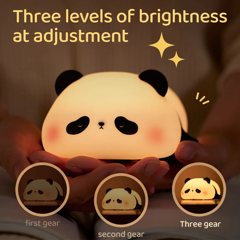 Panda LED Night Light Cute Silicone Touch Lamp USB Rechargeable Bedroom Decor Perfect Children's Gift