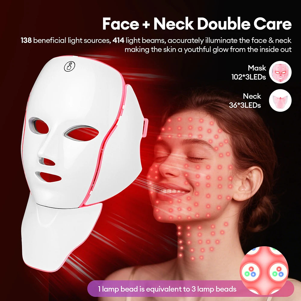 Face Neck Beauty Mask 7 Colors Light LED Mask Photon Red Light Facial Skin Care Repair Skin Anti Aging Wrinkle Skin Tightening