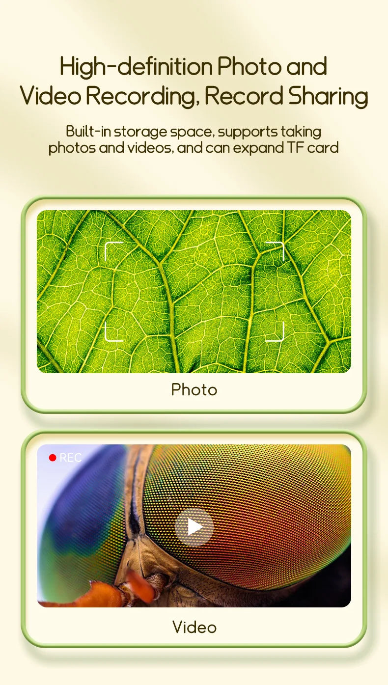 Kids Portable Digital Microscope 1000X Magnification with 2 Inch IPS Screen and 8 Adjustable LED Lights