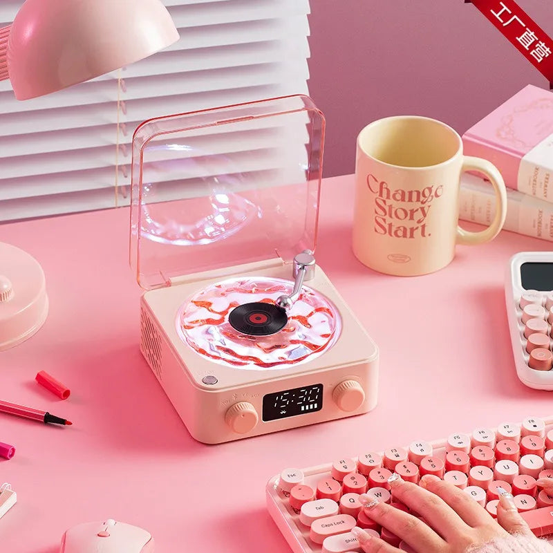 Retro Bluetooth Turntable Speaker with White Noise and RGB Light Effects
