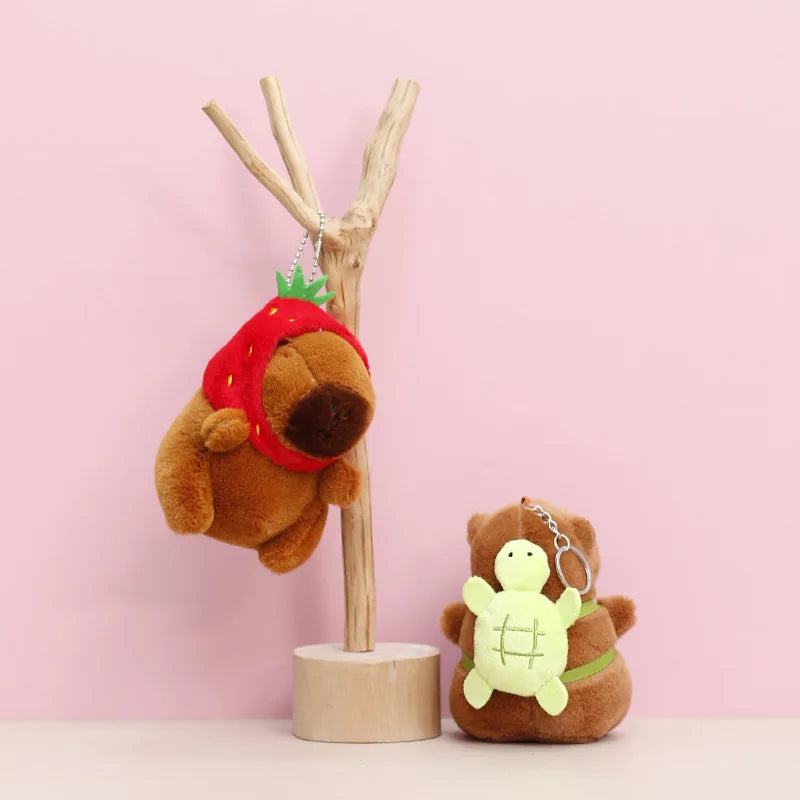 Strawberry Hat Capybara Plush Toy Keychain and Backpack Pendant