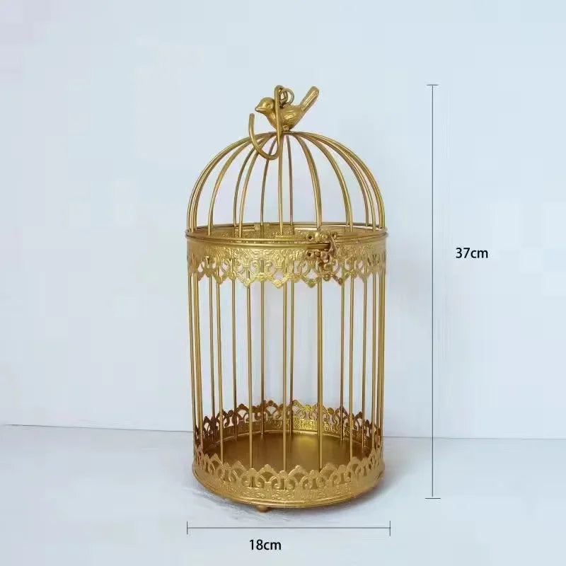 Iron Metal Bird Cage Decoration Hanging Flower Wedding Candle Holder Jewelry