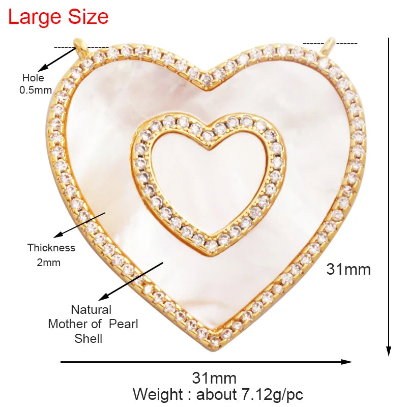 Classics Love Heart Star Zircon Focal Charm Pendant 18K Gold Plated Shell Pearl Jewelry