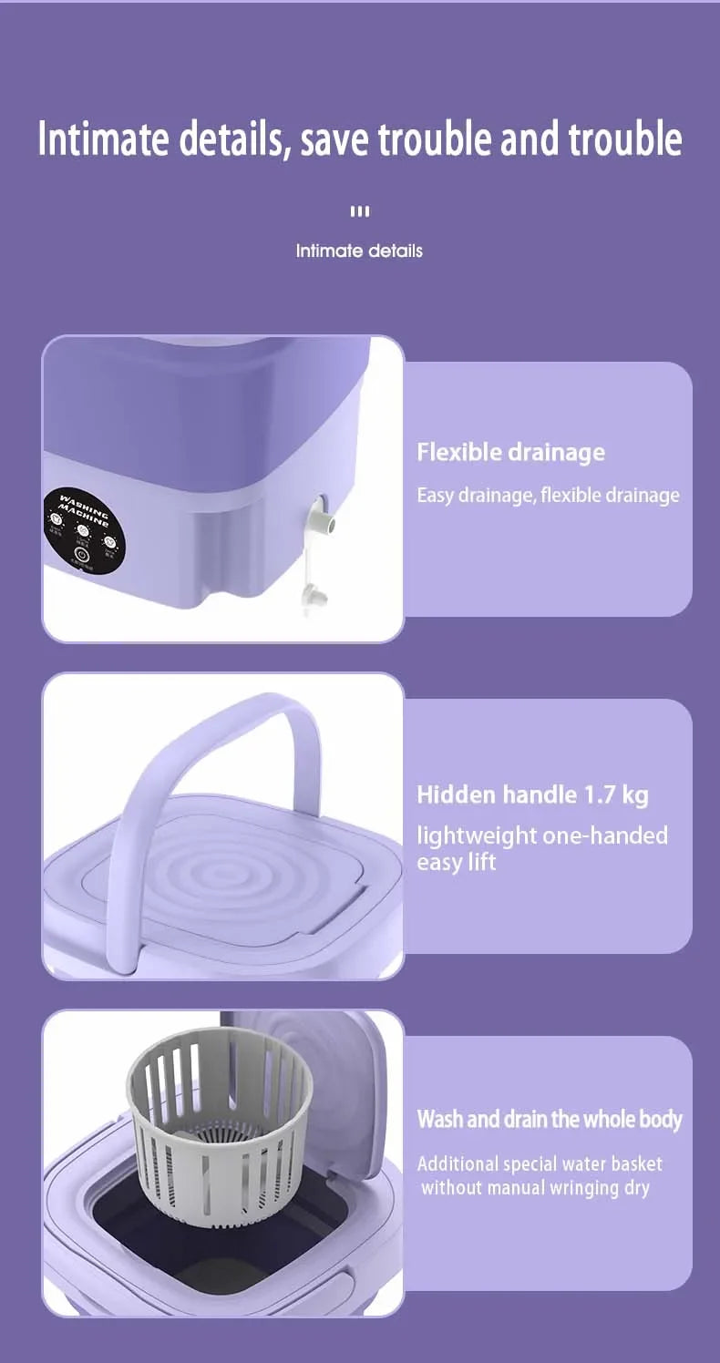8L Foldable Washing Machine Mini Travel Washer With Drying