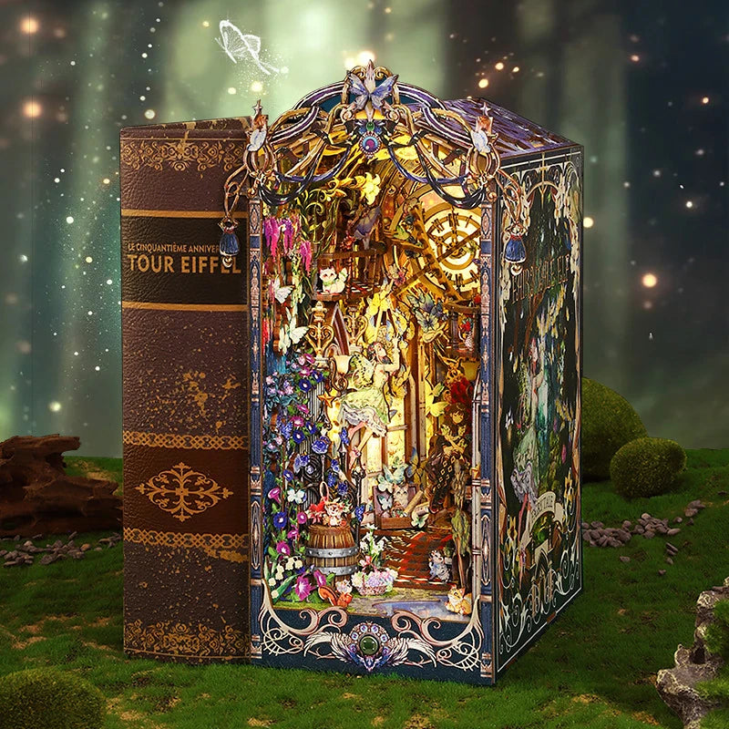 Wooden Doll House Bookcase Set DIY Toy with Furniture Gift