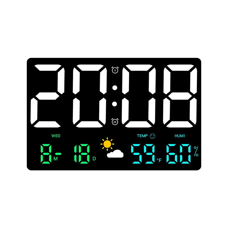 Smart Mute LED Electronic Wall Clock with Thermometer and Alarm