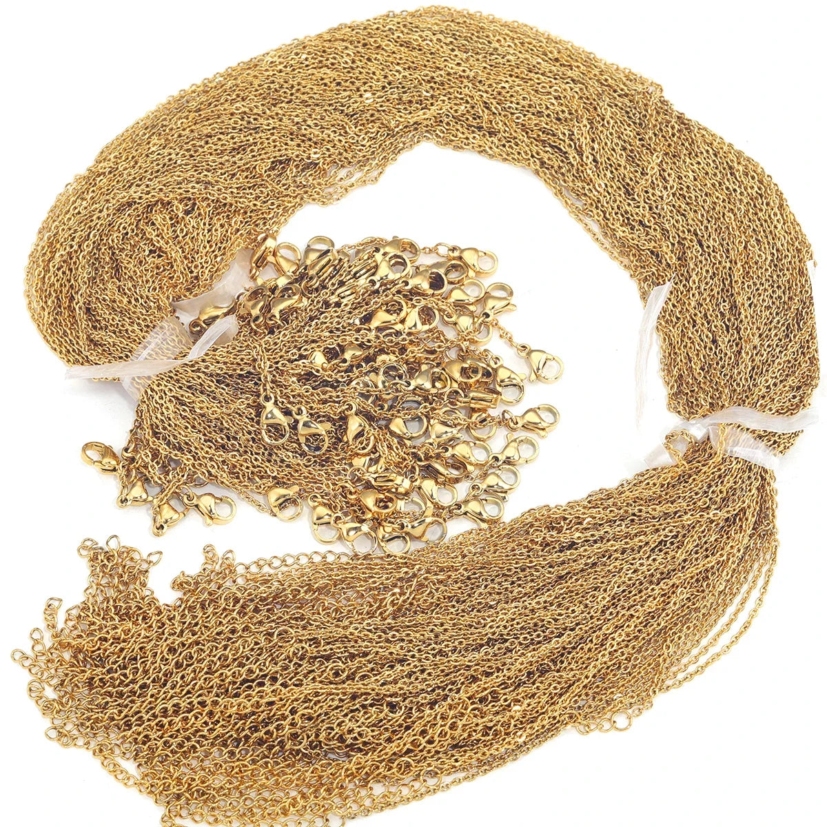100 Pieces Stainless Steel 18K Gold Plated Link Cable Chain with Lobster Clasp for DIY Jewelry Adjustable Necklace Supplies