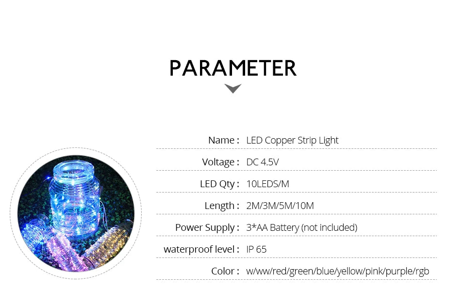 10M 5M 3M 2M Copper Wire LED Tinsel Garland Fairy Lights