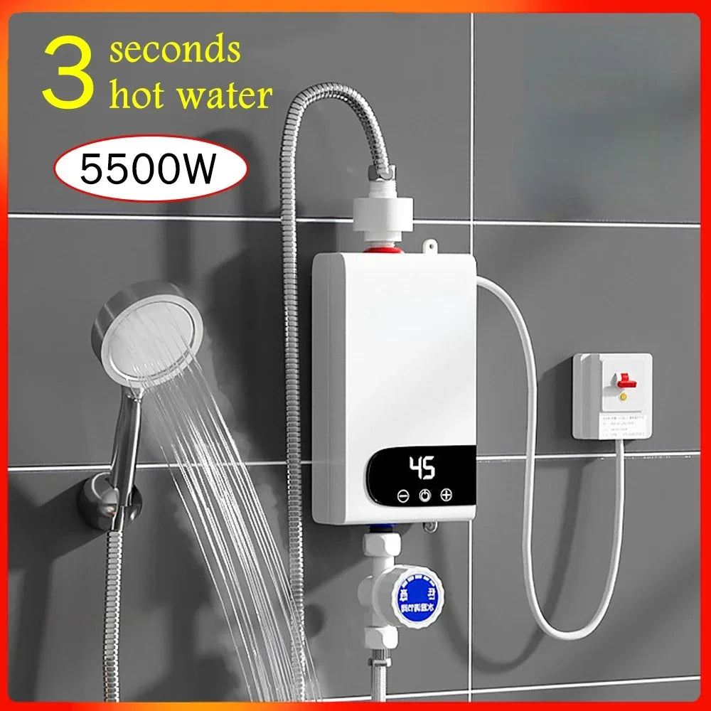 Instant Water Heater 220V 5500W Portable Electric Heater for Quick Bathroom and Kitchen Hot Water