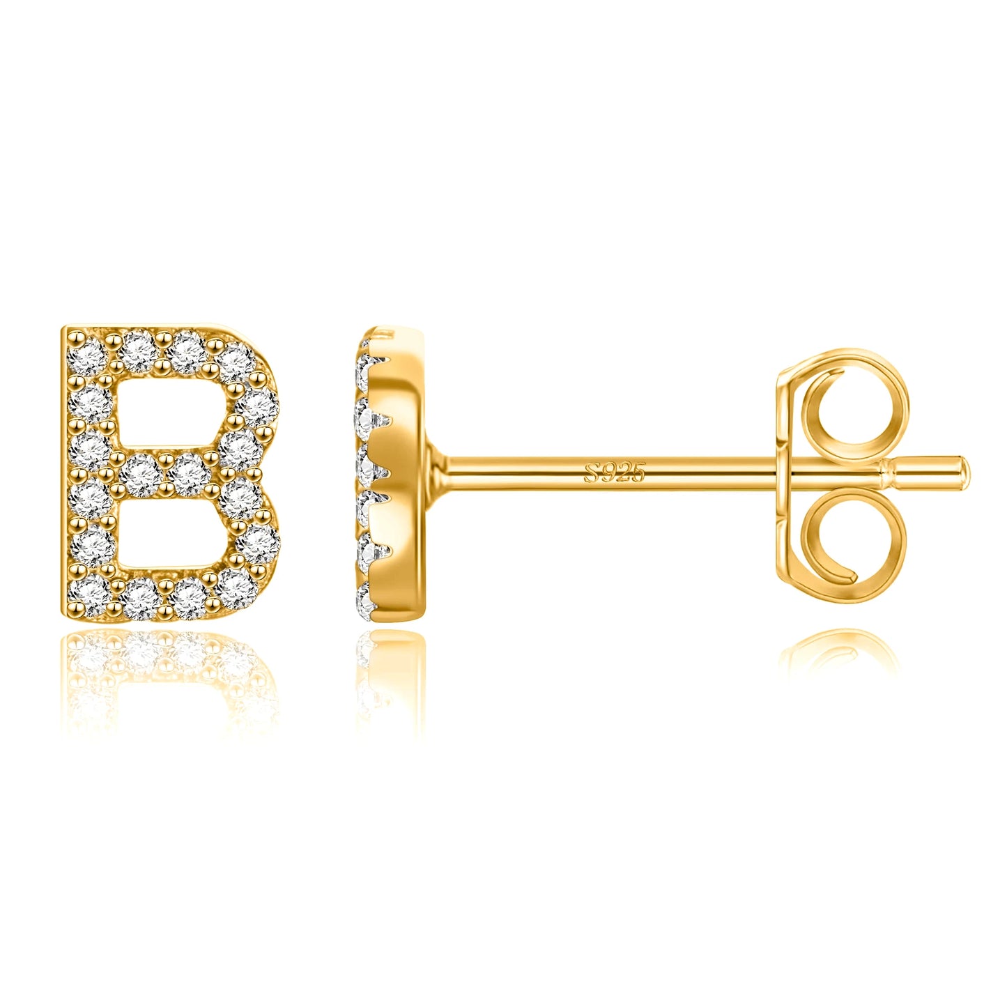 Simple Metal 925 Sterling Silver Letter Earrings with Zircon