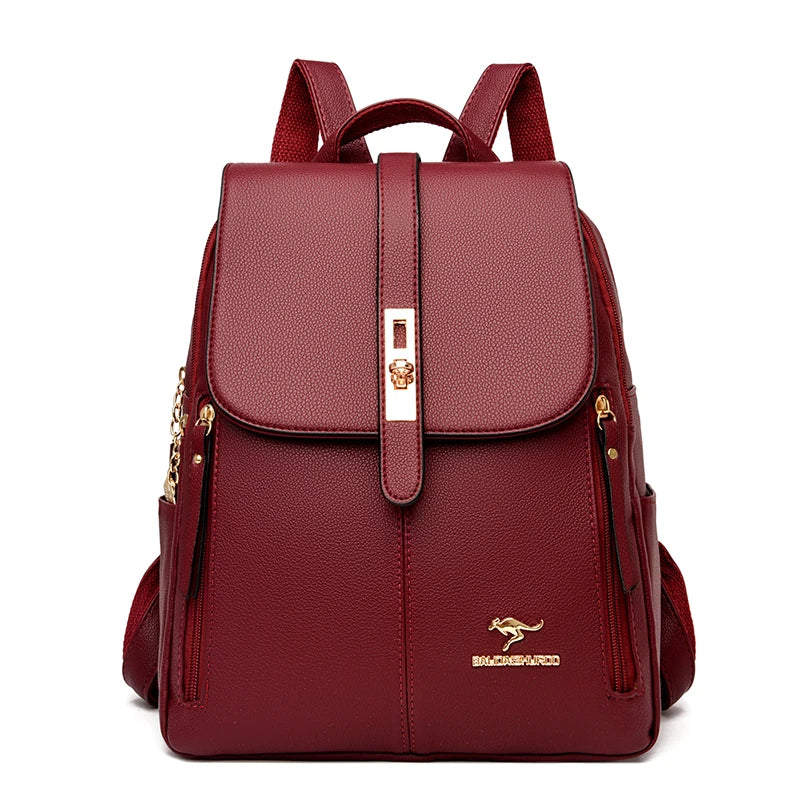 Luxury Women Leather Backpacks for Girls Casual Daypack