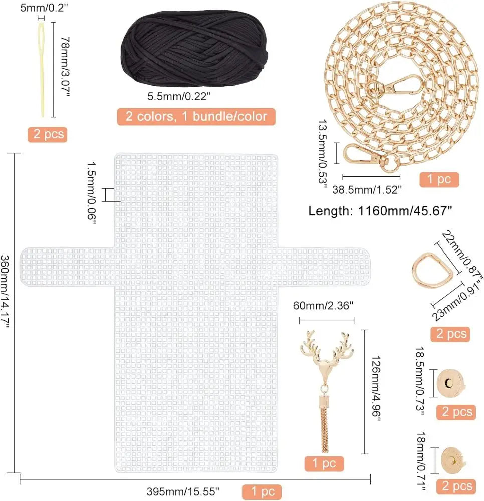 DIY Knitting Crochet Bag Kit with Mesh Plastic Canvas Sheets and Ribbons for Crafting Stylish Shoulder Bags