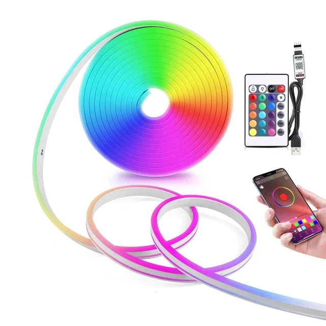 5V USB RGB Neon LED Strip 1M 2M 3M 5M With TUYA App & Remote Control