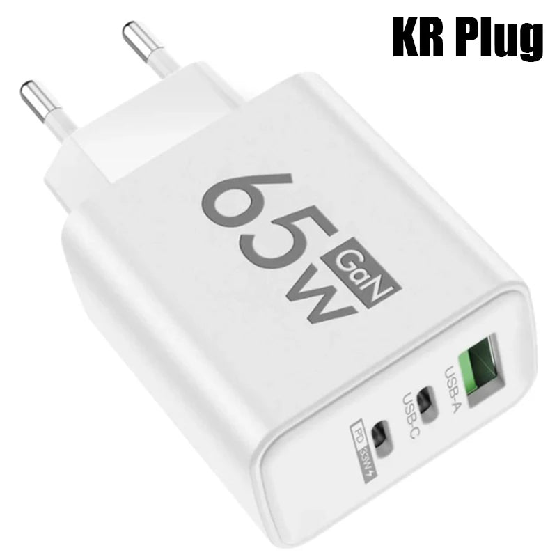 GaN Fast Charging 65W USB Type C Charger PD 3.0 for iPhone 15 Samsung Xiaomi Huawei