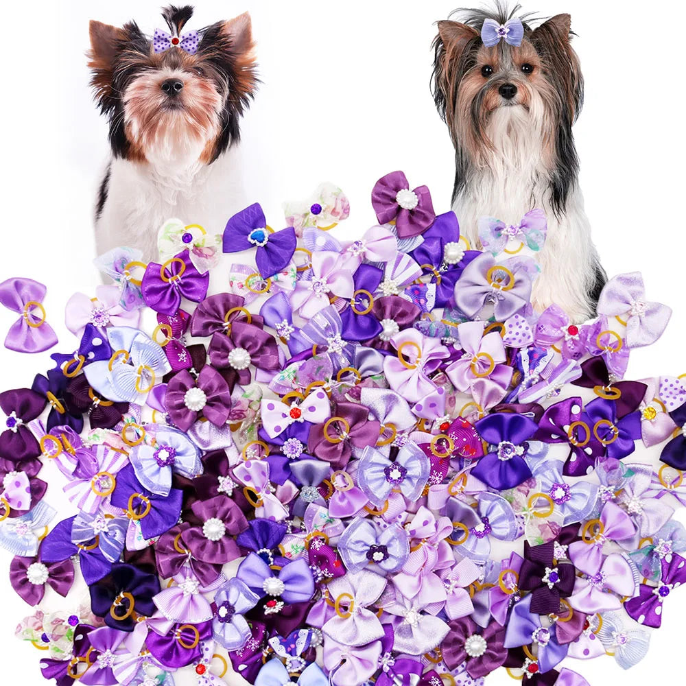 10/20PCS Diamond Puppy Bows Multi Style Dog Bows With Rubber Bands Pet Hair Accessories For Dogs Handmade Dog Hair Bows Supplies