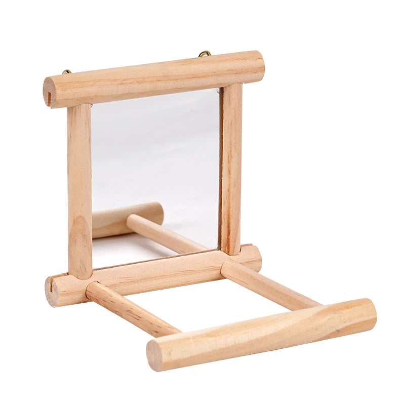 Bird Mirror Wooden Interactive Play Toy With Perch For Small Parrot Budgies Cockatiel Parakeet Conure Lovebird Cage Accessories